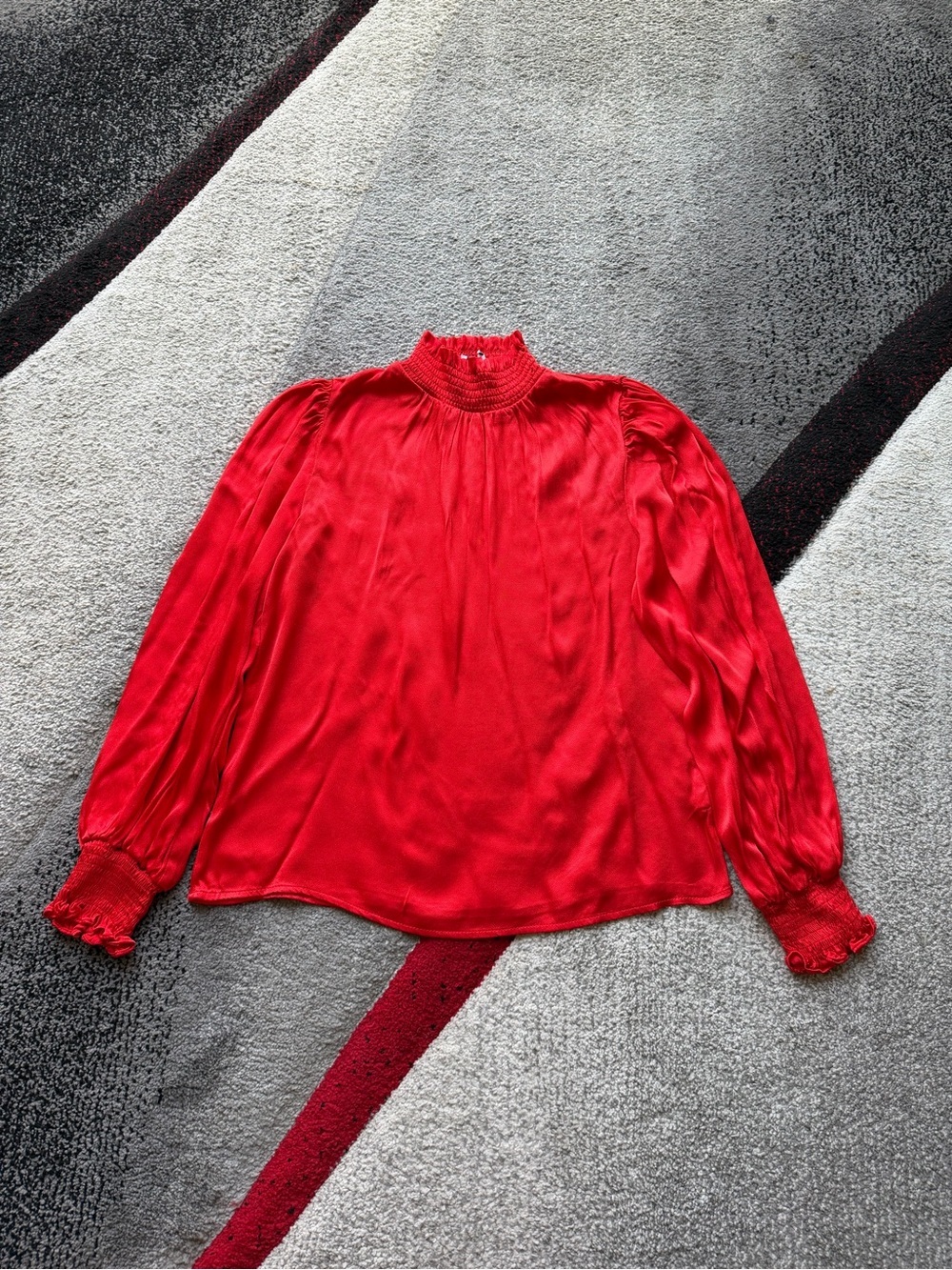 FRNCH Paris Romantic Red Smocked Neck Blouse